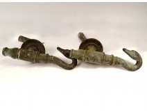 Pair of old bronze swan neck faucets 19th century