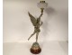 Oil lamp sculpture G. Bareau Gloria winged woman crystal marble 19th century
