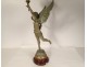 Oil lamp sculpture G. Bareau Gloria winged woman crystal marble 19th century