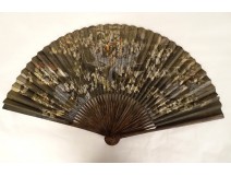 Painted lacquered fan Chinese characters boats dragon riders China 19th