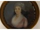 Painted miniature portrait young romantic woman Restoration 19th century