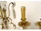 Pair of 2-light gilt bronze girandoles cut crystal flower tassels 19th century