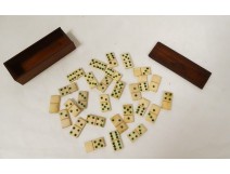 Old miniature domino game box wooden box bone tokens 19th century