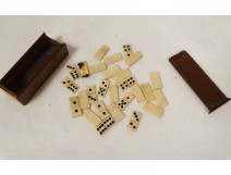 Old miniature domino game box wooden box bone tokens 19th century