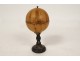 Small terrestrial globe old world map blackened wooden foot cardboard 19th century