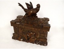 Carved wood cigar humidor box Black Forest bird 19th century