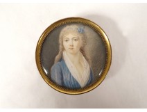 Round tortoiseshell wedding box 2 portrait couple miniatures 19th century Restoration