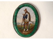 Malachite micro mosaic medallion Grand Tour shepherd character 19th century