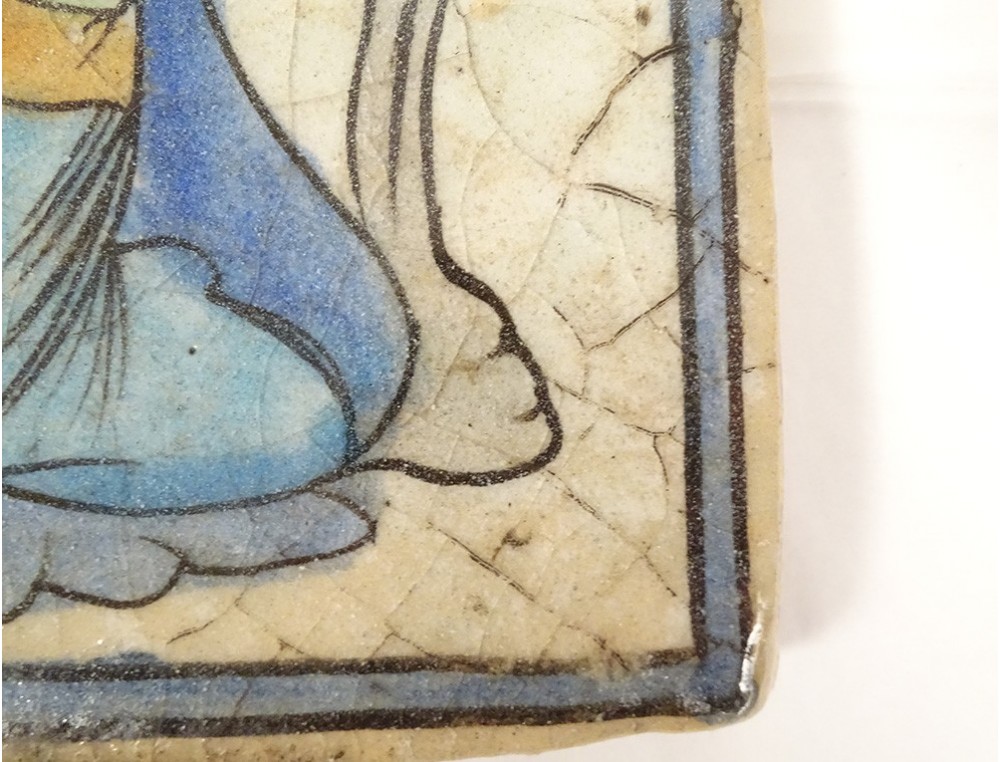 Gd panneau de 25 carreaux céramique Perse XIXe s motif flora