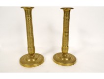 Pair of flambeaux candlesticks Restoration gilded bronze 19th century