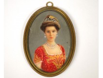 Miniature painted portrait of Elisabeth of Bavaria, Queen of Belgium, Van Dormael twentieth