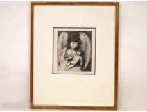 Litho Etching Child Nativity Angel E.Goerg 20th