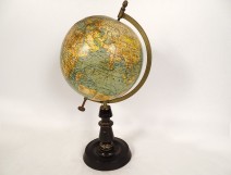 Terrestrial globe world map Geographer J. Forest 17-19 rue Buci Paris 20th century