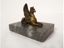 Paperweight sculpture gilt bronze winged griffin turquin blue marble 19th century