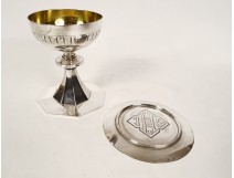 Solid silver paten chalice Minerva Demarquet Frères Art Deco box 20th century