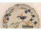 Lovely dish earthenware Rochelle, decorated with a bird among flowering branches, antique eighteenth century.