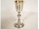 Solid silver paten chalice Rooster Paris bronze foot PB 534gr case early 19th century