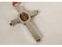 Reliquary cross solid silver pendant Real paper cross 19th century
