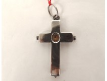 Reliquary cross solid silver pendant Real paper cross 19th century
