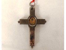 Reliquary cross solid silver pendant Real paper cross 19th century