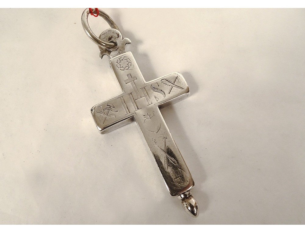 Croix Reliquaire Argent Massif 19e Siècle - Pendentif Crucifix Ancien - Occasion Collection