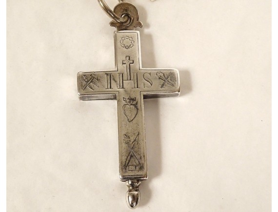 Pendentif Croix En Argent Massif 950/1000 Du 19ème Siècle - Bijou Vintage Ancien - Occasion