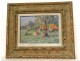 HST painting Edouard Febvre landscape gypsy camp caravans wooden frame 20th century