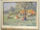 HST painting Edouard Febvre landscape gypsy camp caravans wooden frame 20th century