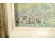 HST painting Edouard Febvre landscape gypsy camp caravans wooden frame 20th century