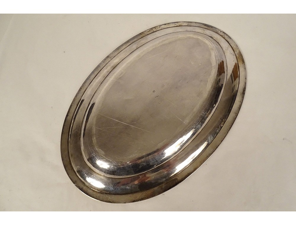 Plat de service ovale en inox signé AIR FRANCE en dessous
