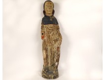 Large religious statue carved polychrome wood Saint-Roch dog 16th century