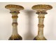Pair of large polychrome carved wooden candlesticks 16th and 17th century candlesticks