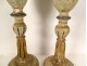 Pair of large polychrome carved wooden candlesticks 16th and 17th century candlesticks