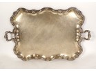 Large serving tray with handles Louis XV silver-plated metal vine 19th century