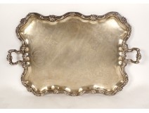 Large serving tray with handles Louis XV silver-plated metal vine 19th century