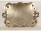 Large serving tray with handles Louis XV silver-plated metal vine 19th century