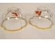 Pair of polylobed finger rinses enameled glass lions snakes late 19th century