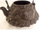 Japanese Tetsubin teapot cast iron peony chrysanthemum Japan Meiji 19th century