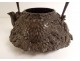 Japanese Tetsubin teapot cast iron peony chrysanthemum Japan Meiji 19th century