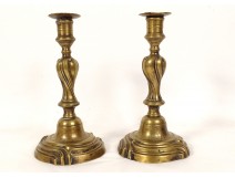 Pair of Louis XV candlesticks with coat of arms bronze torches 18th century