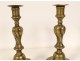 Pair of Louis XV candlesticks with coat of arms bronze torches 18th century