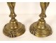 Pair of Louis XV candlesticks with coat of arms bronze torches 18th century