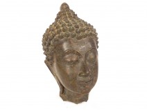 Bronze sculpture Buddhist statue Buddha head Thailand XVIIth XVIIIth