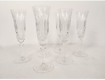 6 cut crystal champagne flute glasses Saint-Louis model Tommy 20th century