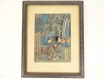 Japanese print Ukiyo-e Kuniyoshi courtesan Oiran Kamuro woman Edo 19th century