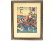 Japanese print Ukiyo-e Kuniyoshi courtesan Oiran Kamuro woman Edo 19th century