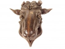 Carved wood sculpture Black Forest ram head sheep hunting trophy 19th century