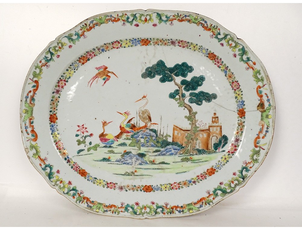 Plat Ovale En Porcelaine De Meissen - Modèle Neuosier, Motif Fleurs Des Champs - Occasion Bon état