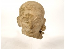 Fragment pre-Columbian sculpture man head Tumaco La Tolita terracotta