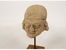 Fragment pre-Columbian sculpture man head Tumaco La Tolita terracotta